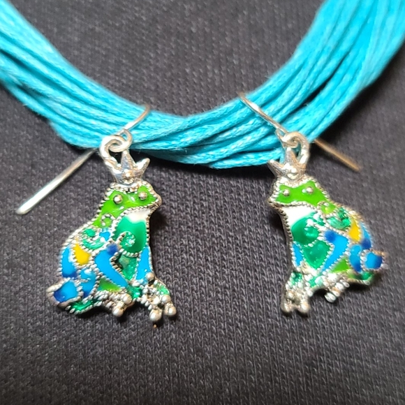 Prince Frog 🐸 Pierced Earrings Green,Teal Blue. - Picture 2 of 7